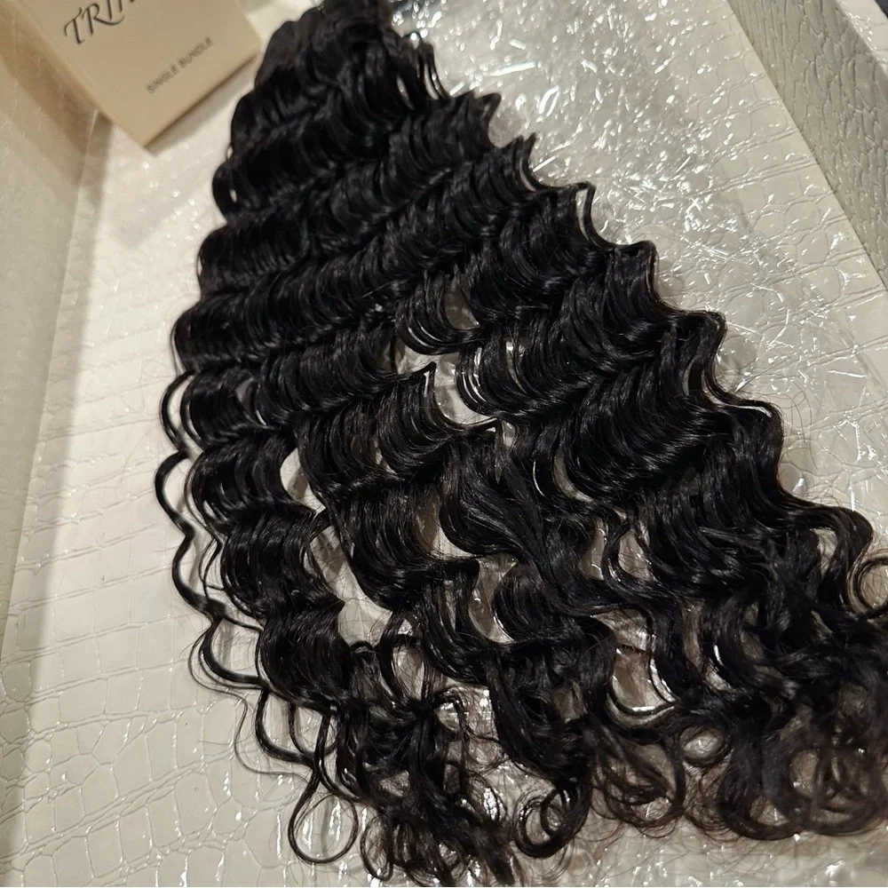20” Natural Black Deep Wave Sew In Weft 100% Human Hair 100g #QD1